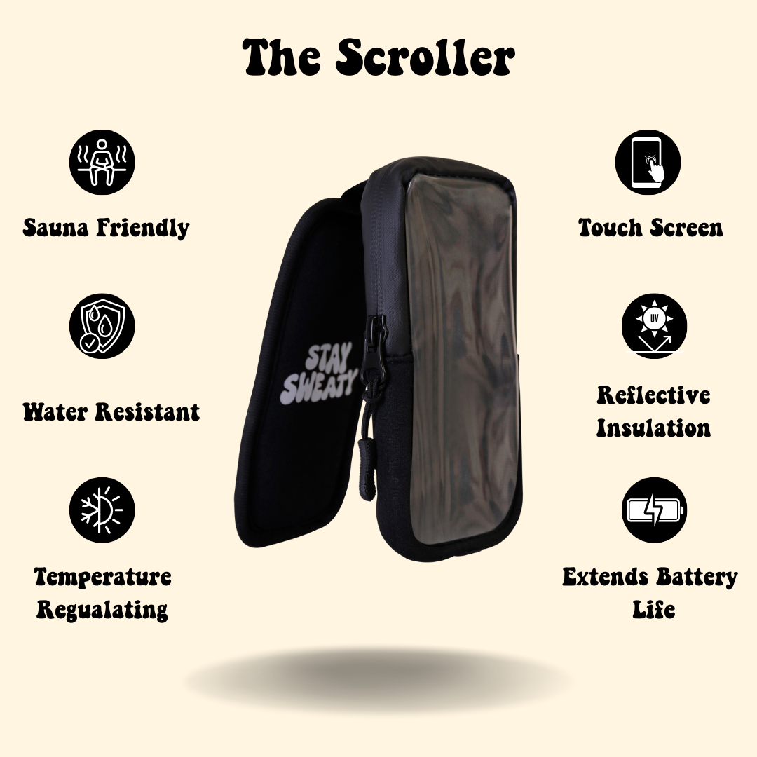 TempSafe Scroller Phone Case Features - Sauna-Friendly, Water-Resistant, Temperature-Regulating with Touch Screen Compatibility and Battery Life Extension